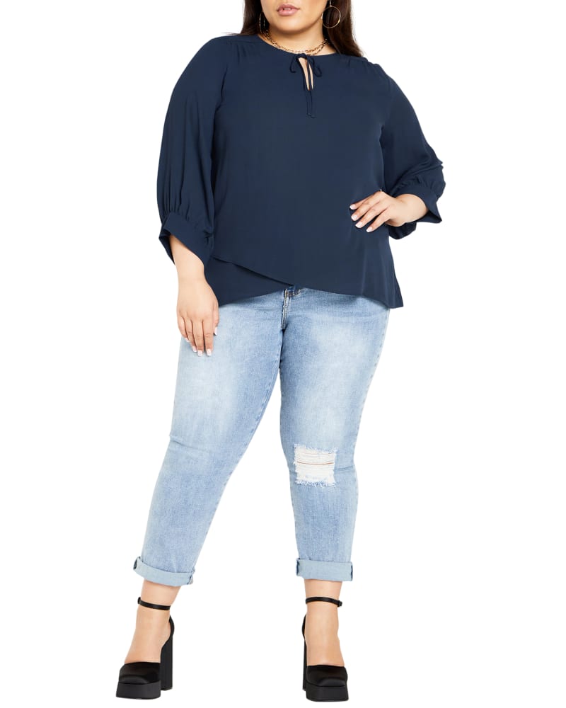 Front of a model wearing a size S TOP MONICA in Navy by City Chic. | dia_product_style_image_id:310427